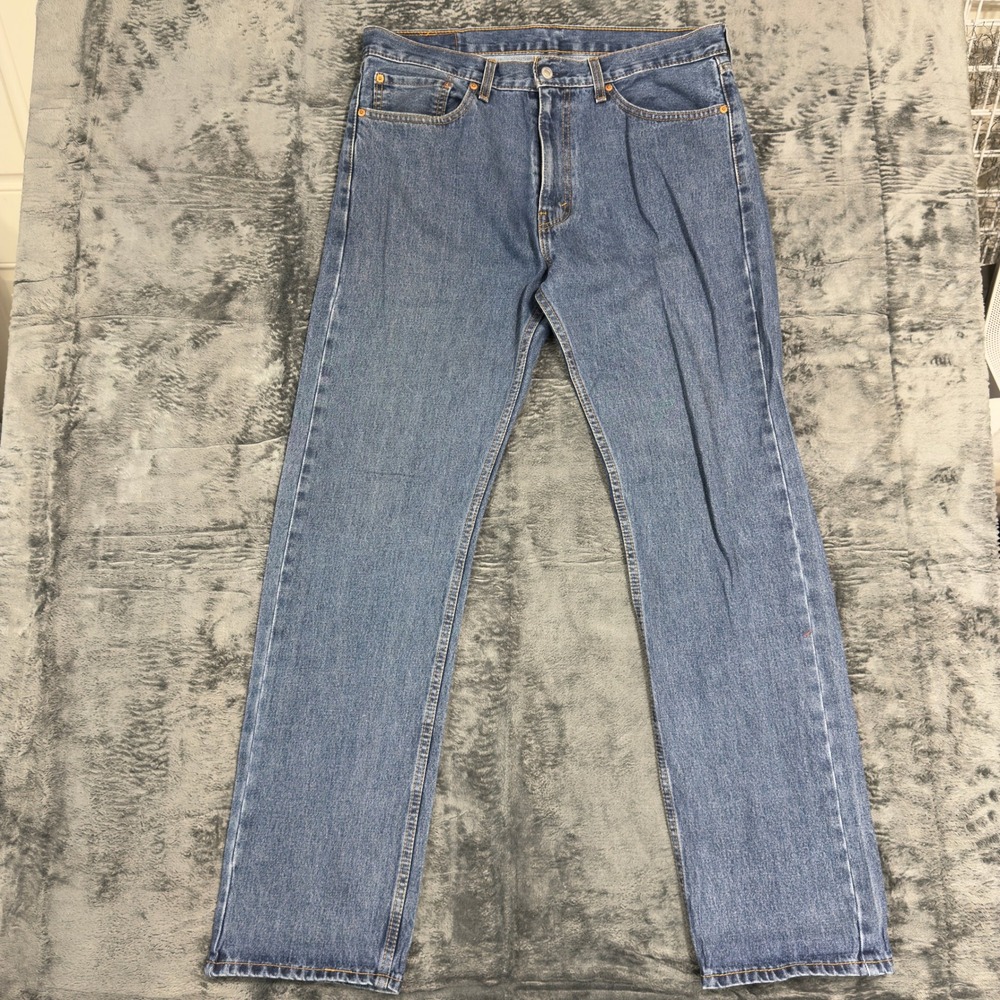 Levis 505 Regular Fit Straight‎ Leg Jeans Mens 36x34 Medium Wash Blue Denim